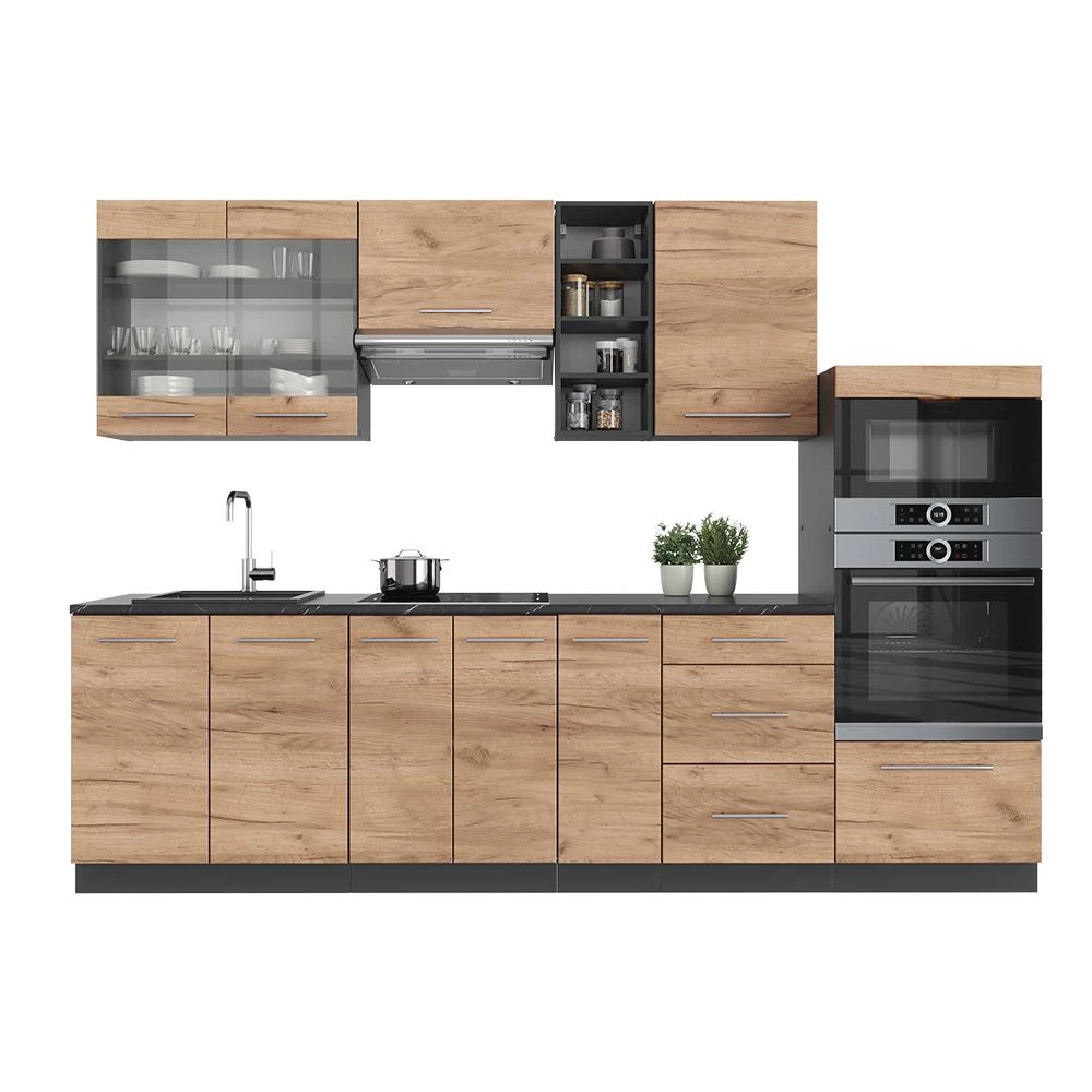 Complete keukeneenheid Fame-Line Eik goud/antraciet 280 cm zonder werkblad Vicco