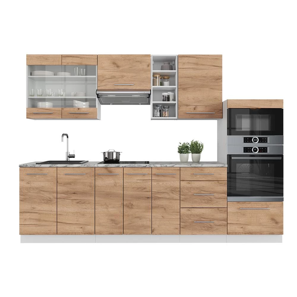 Küchenzeile Fame-Line Goldkraft Eiche/Weiß 280 cm ohne Arbeitsplatte Vicco
