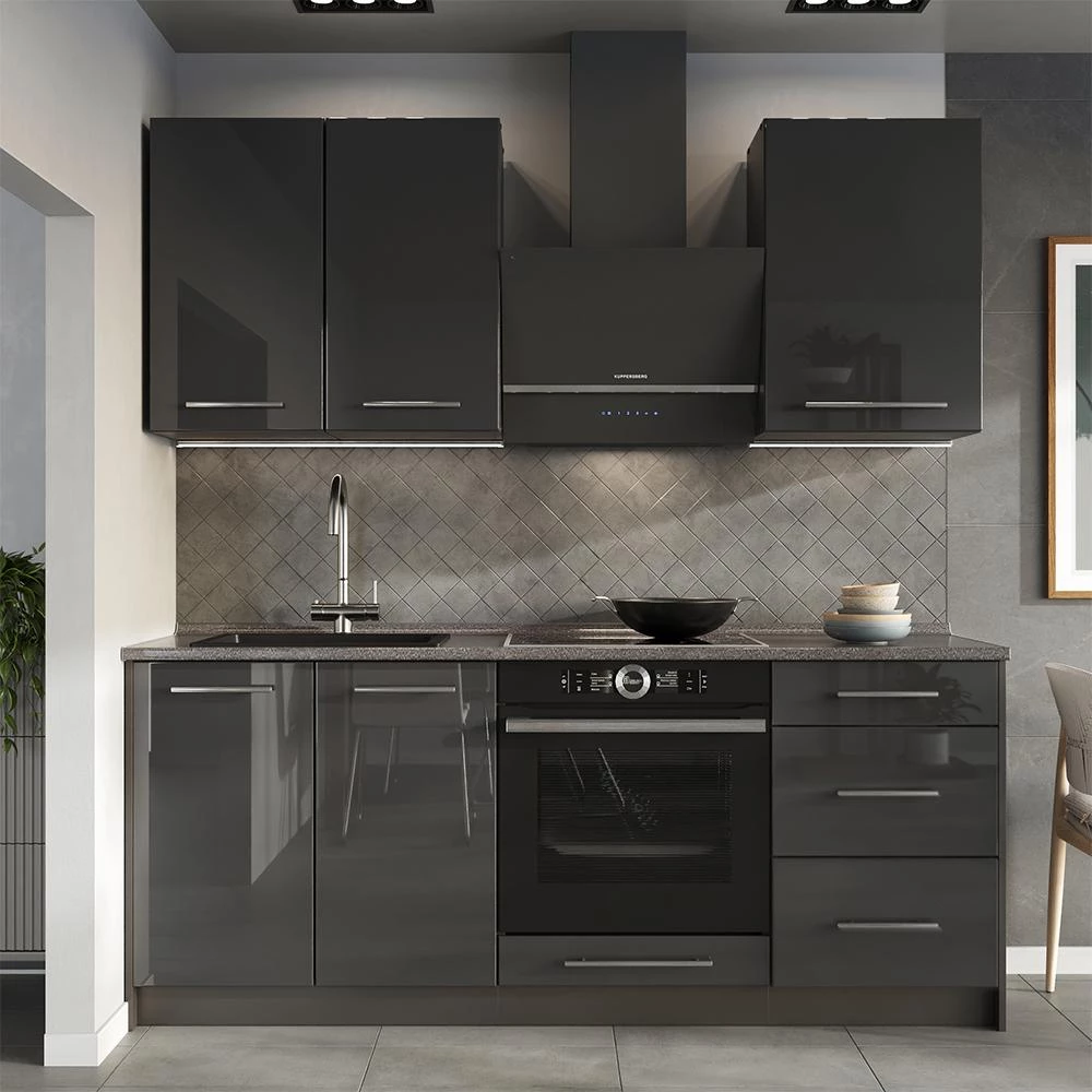 Cuisine Fame-Line Anthracite Haute brillance/Anthracite 190cm, PT Chêne Vicco