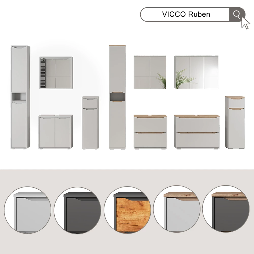Badkamermeubelset Ruben Antraciet/Artisanaal eiken Set van 4 stuks Vicco