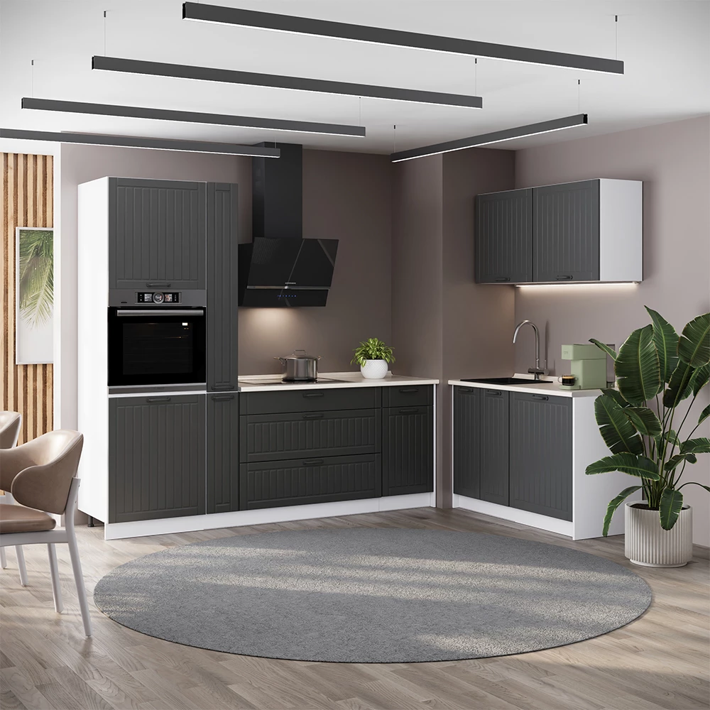 Cucina Fame-Line Grigio scuro/Bianco 220 x 120 cm senza piano di lavoro Vicco