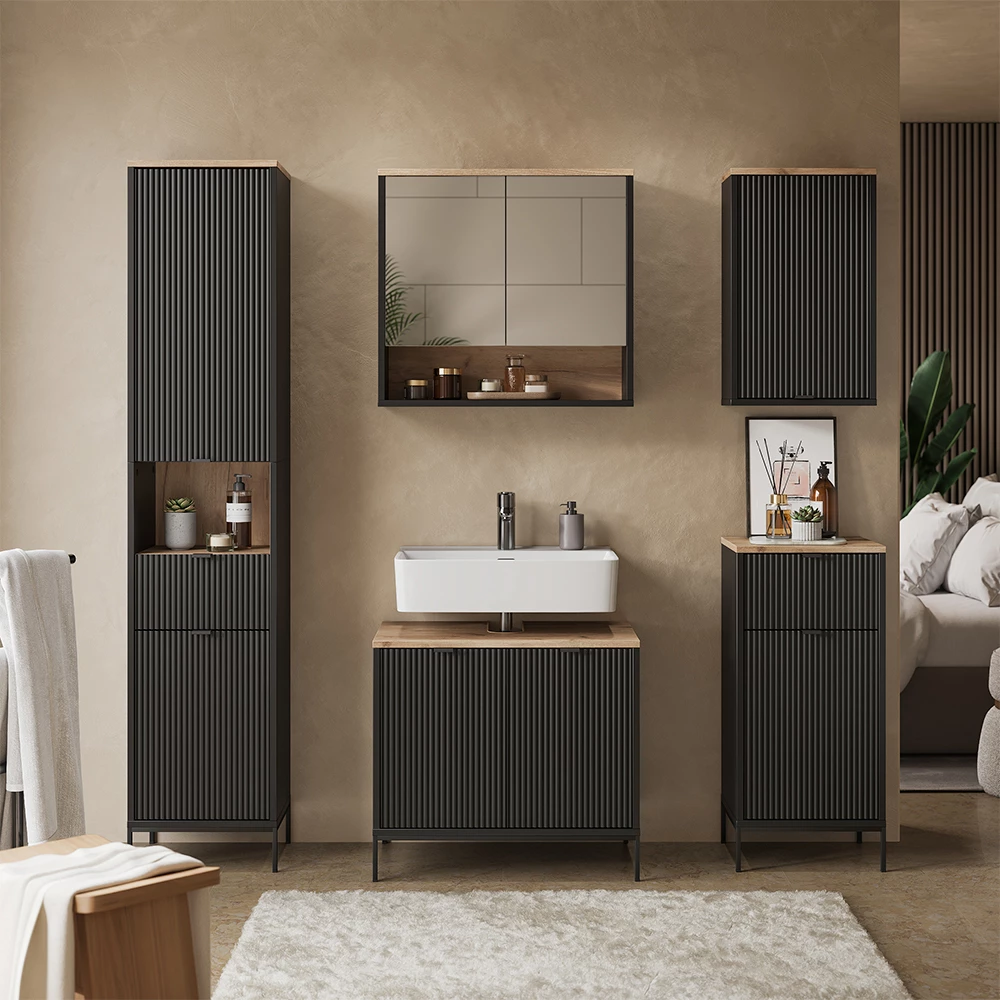 Halfhoge kast Eliza Zwart/Viking Eik 40 x 87 cm Vicco