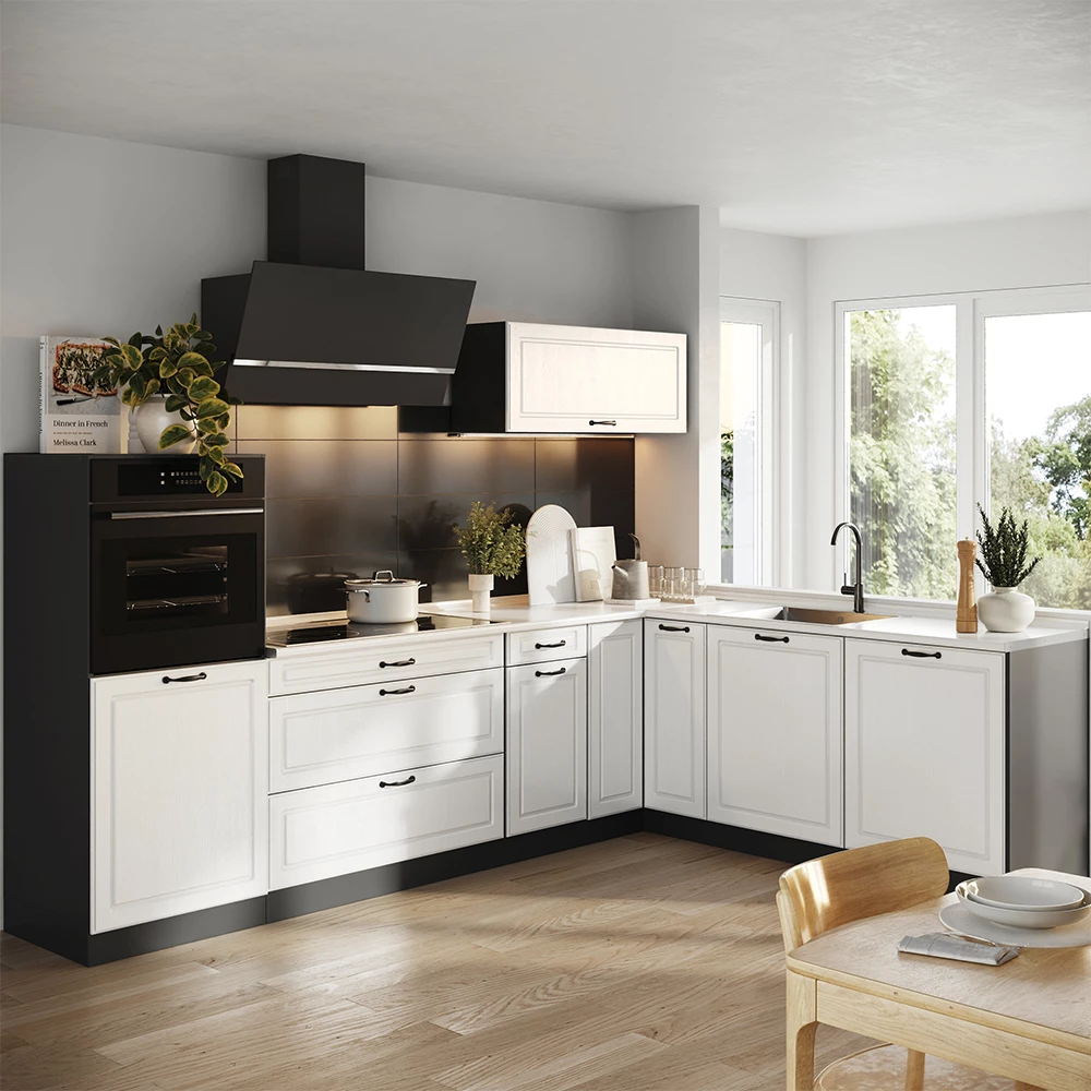Cuisine en angle R-Line Blanc campagne/Anthracite 287 x cm plan de travail Anthracite Vicco