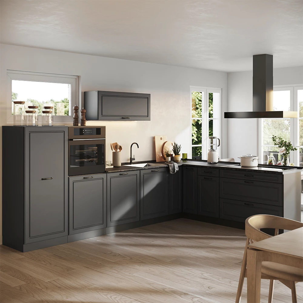 Cucina angolare completa R-Line Antracite country/Antracite 327 x cm senza piano di lavoro Vicco