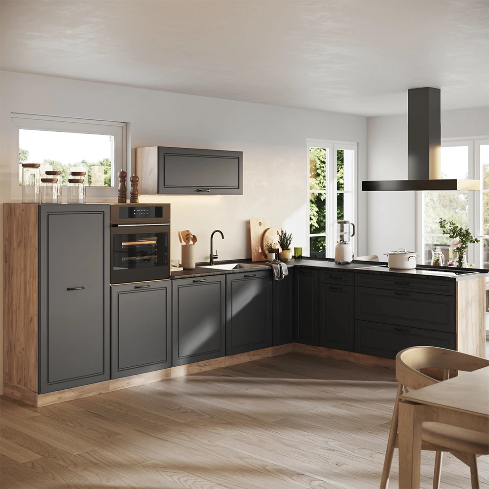 Cucina angolare completa R-Line Antracite country/Rovere dorato 327 x cm piano di lavoro Antracite Vicco