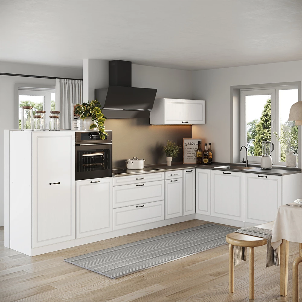 Cucina angolare completa R-Line Bianco country/Bianco 347 x cm piano di lavoro Antracite Vicco