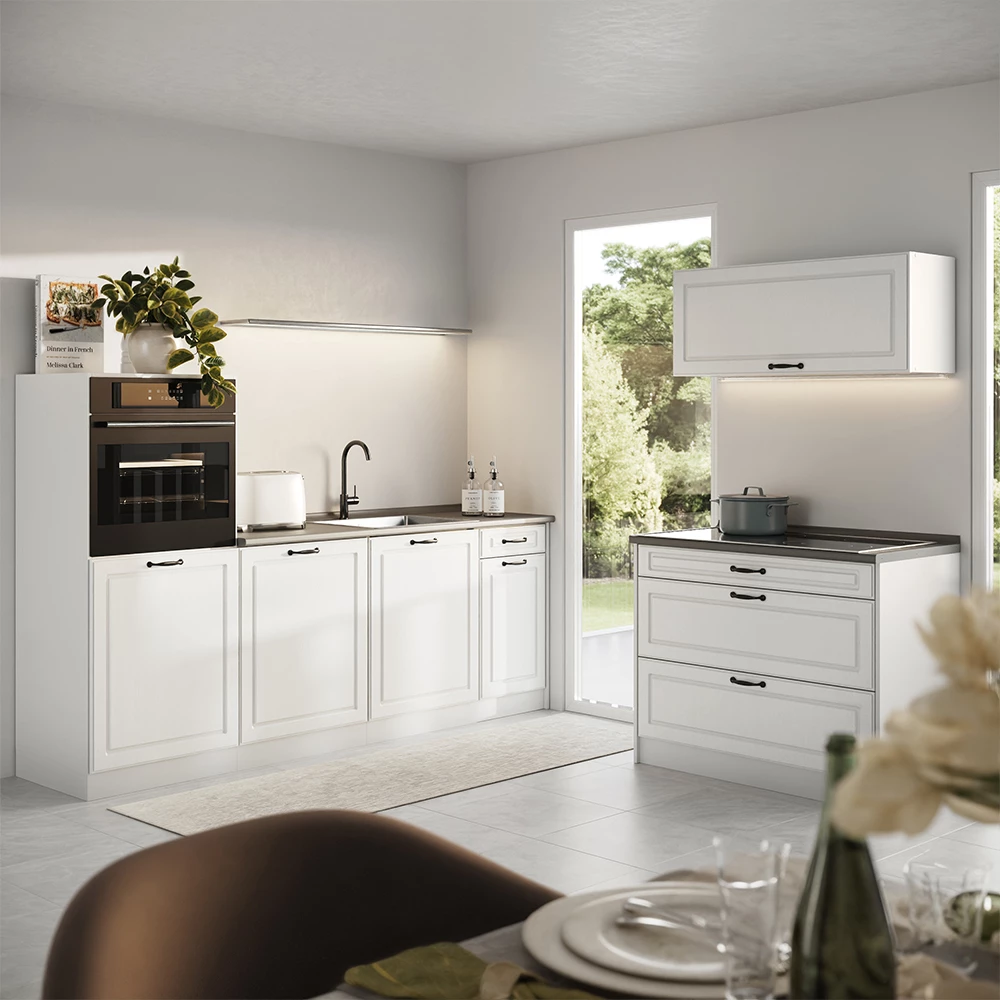 Cucina componibile R-Line Bianco country/Bianco 220 cm piano di lavoro Antracite Vicco