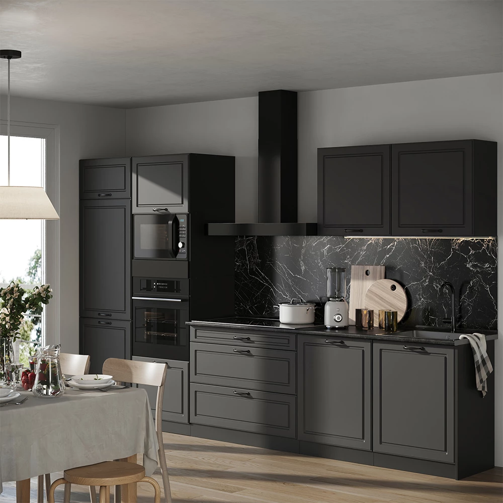 Keukeneenheid R-Line Antraciet landelijk/Antraciet 340 cm goudkleurig eiken werkblad Vicco