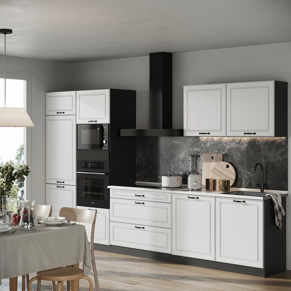 Keukeneenheid R-Line Wit landelijk/Antraciet 340 cm antraciet werkblad Vicco