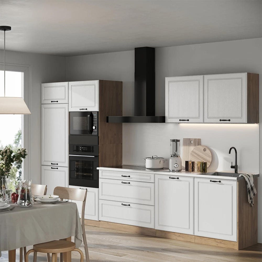 Keukeneenheid R-Line Wit landelijk/Goudkleurig Eiken 340 cm antraciet werkblad Vicco