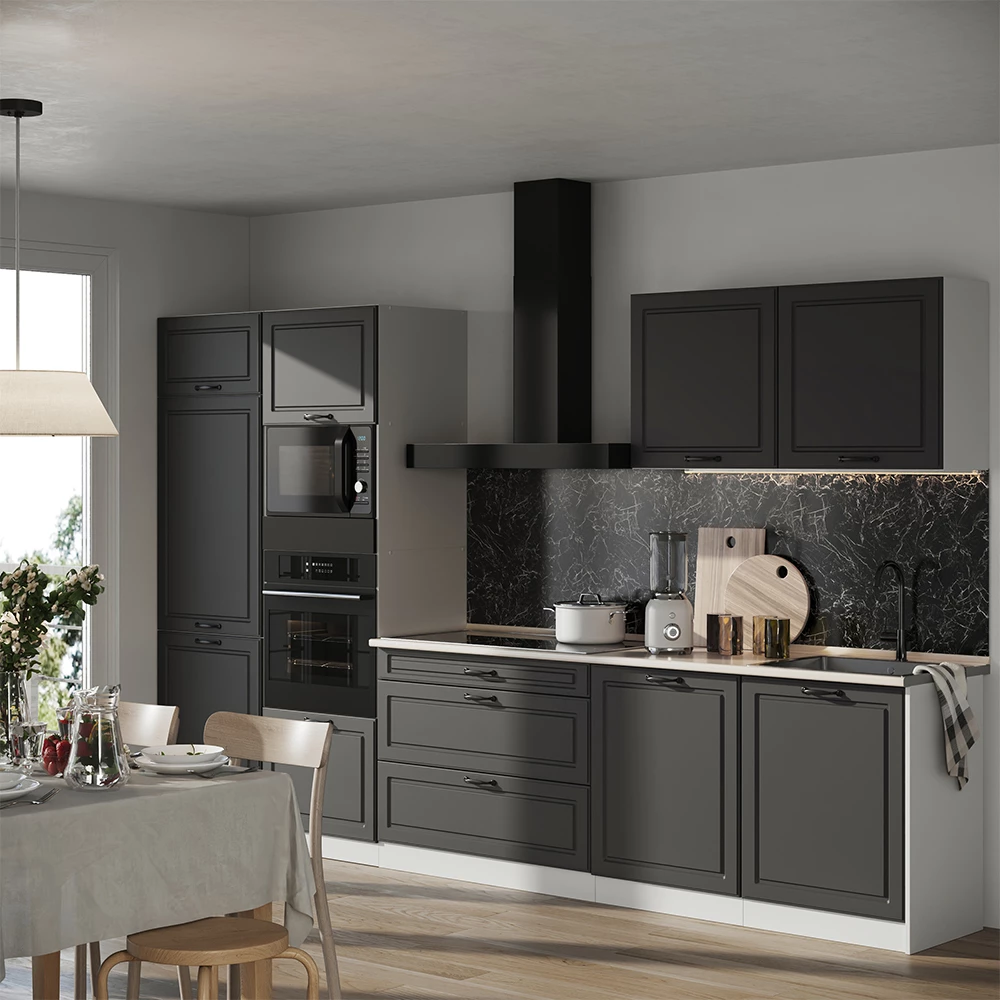Keukeneenheid R-Line Antraciet landelijk/Wit 340 cm goudkleurig eiken werkblad Vicco