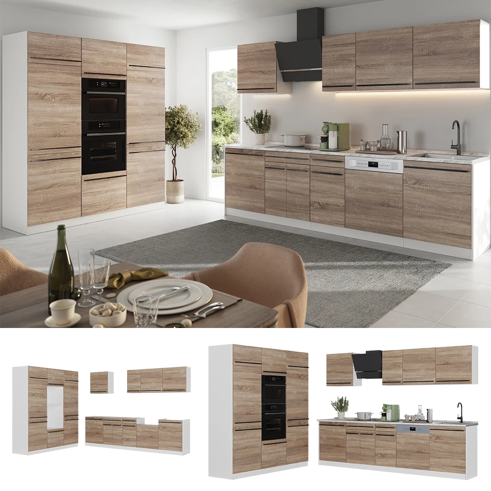 Küchenzeile R-Line Sonoma/Weiß 180 cm ohne Arbeitsplatte Vicco