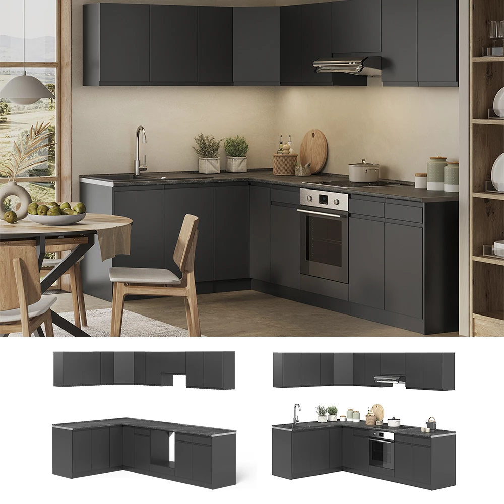Cucina angolare completa R-Line Antracite/Antracite 267 x 167 cm Vicco