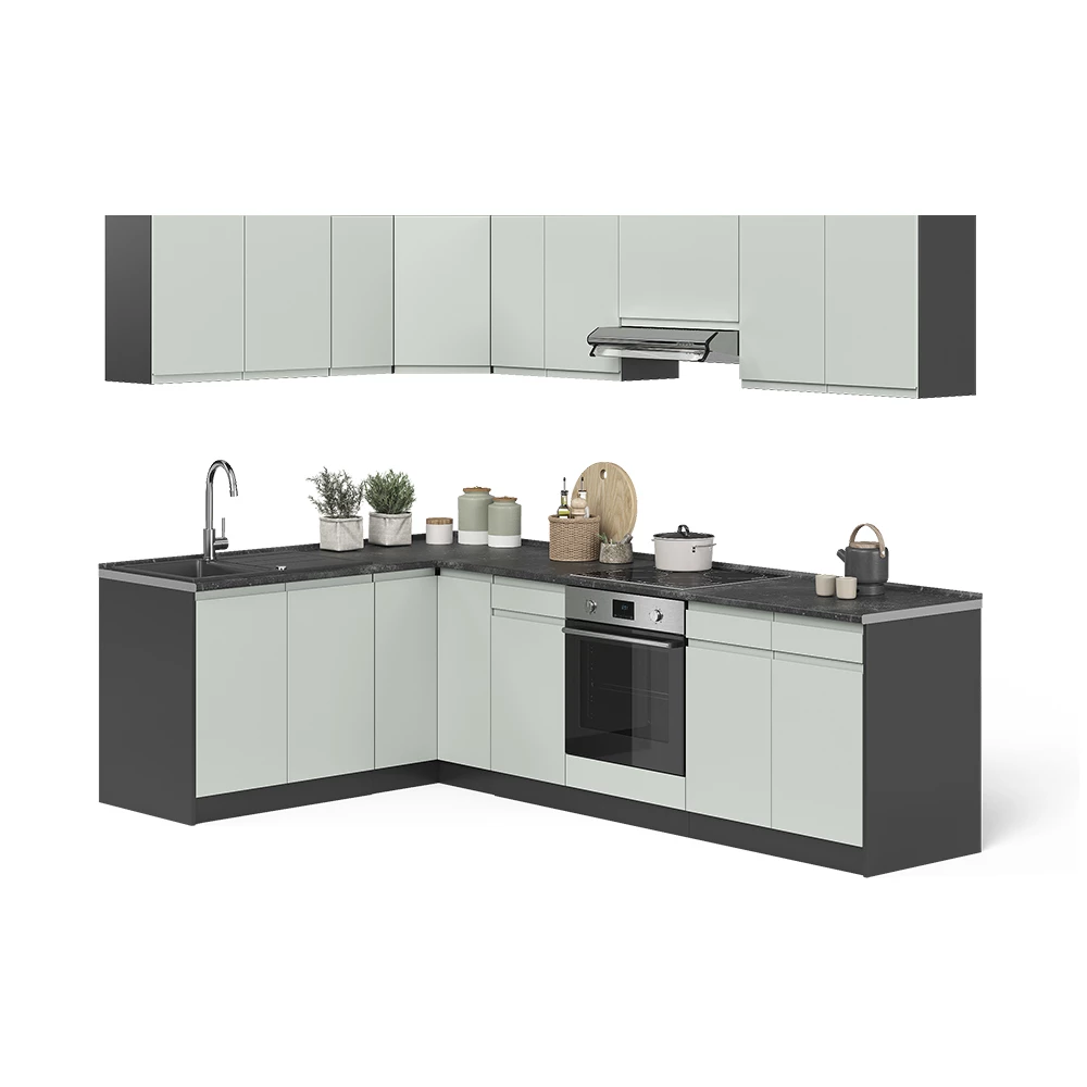 Cucina angolare completa R-Line Verde pastello/Antracite 267 x 167 cm Vicco