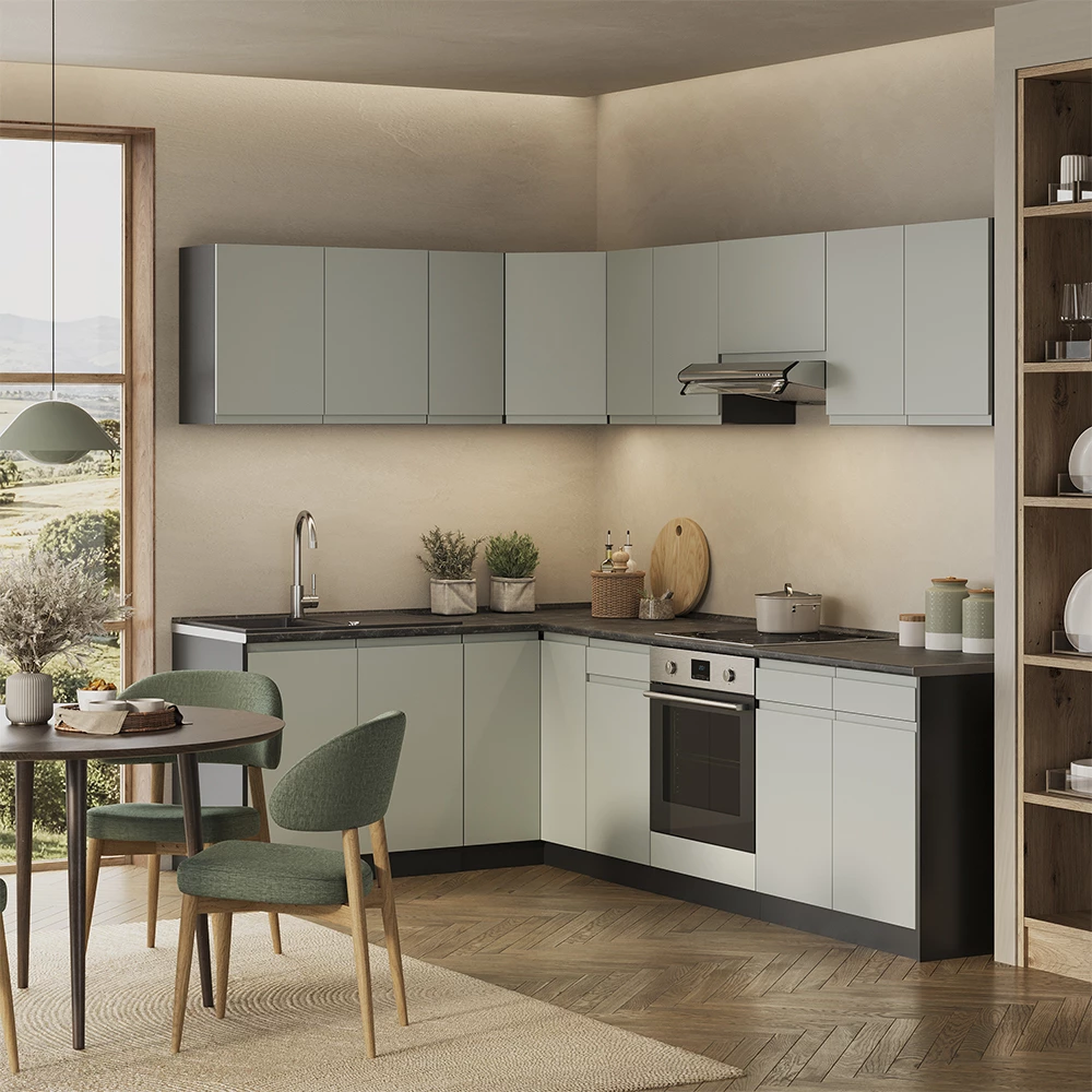Cucina angolare completa R-Line Verde pastello/Antracite 267 x 167 cm Vicco