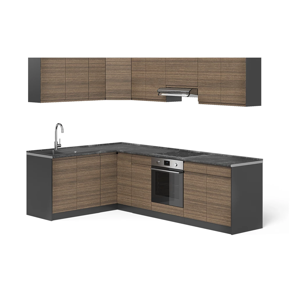 Cucina angolare completa R-Line Noce tabacco/Antracite 267 x 167 cm Vicco
