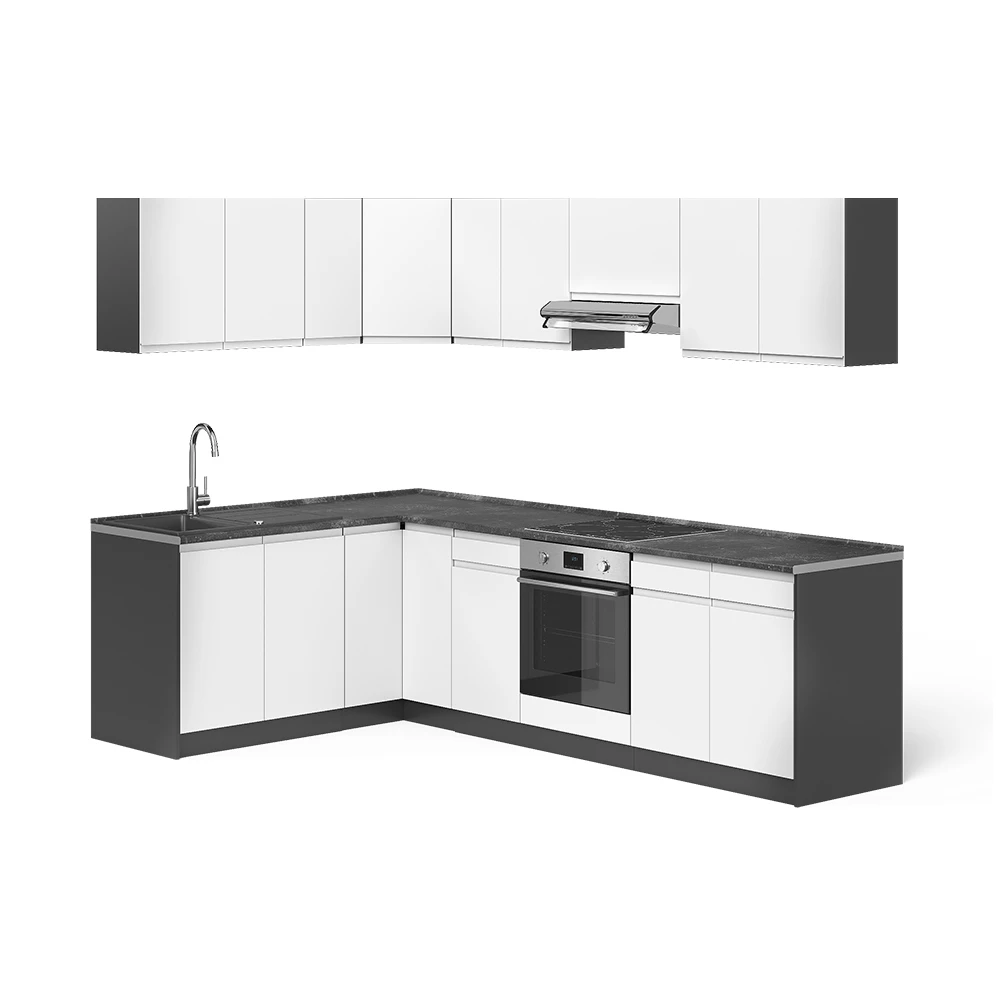 Eckküche R-Line Weiß/Anthrazit 267 x 167 cm Vicco