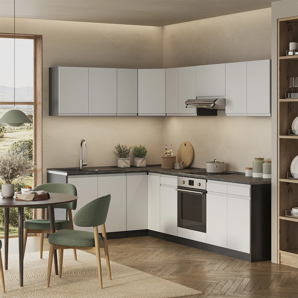 Eckküche R-Line Weiß/Anthrazit 267 x 167 cm Vicco