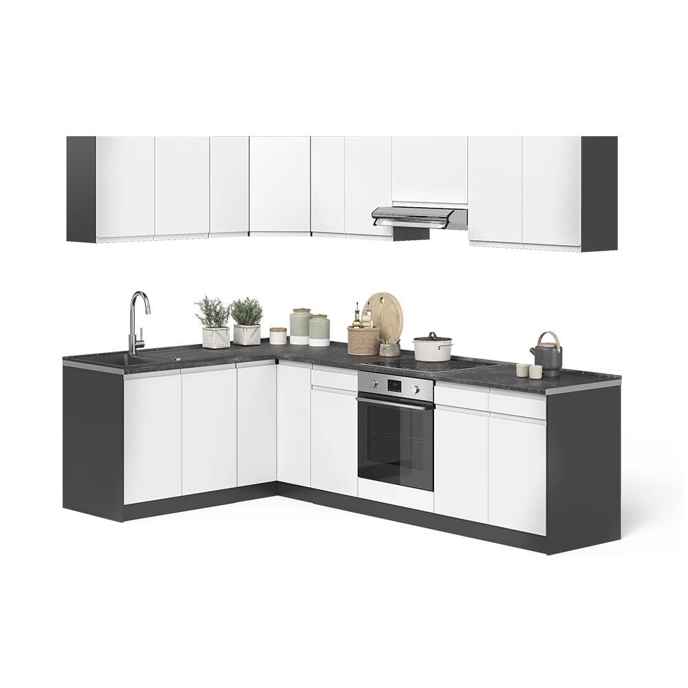 Eckküche R-Line Weiß/Anthrazit 267 x 167 cm Vicco