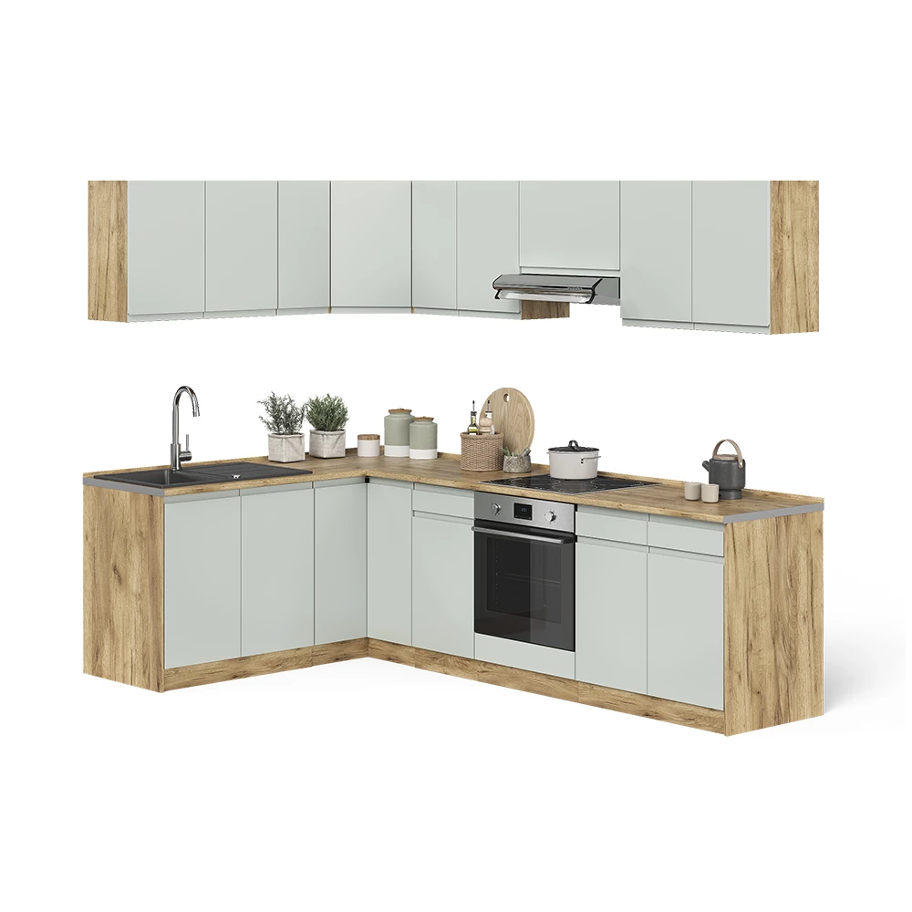 Hoekkeuken R-Line Pastelgroen/Goudkleurig Eiken 267 x 167 cm Vicco