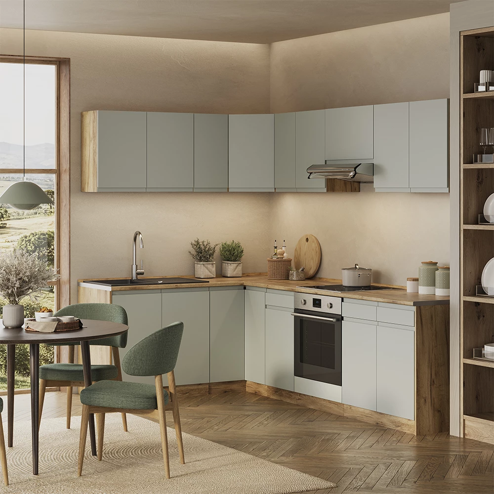Hoekkeuken R-Line Pastelgroen/Goudkleurig Eiken 267 x 167 cm Vicco