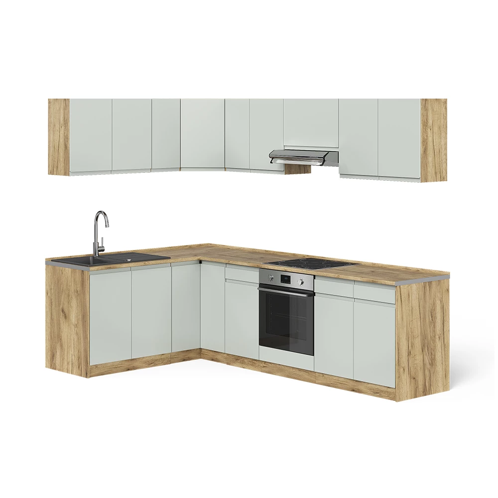 Hoekkeuken R-Line Pastelgroen/Goudkleurig Eiken 267 x 167 cm Vicco