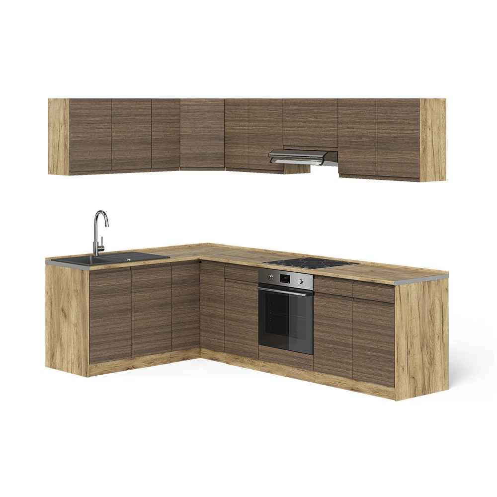 Cucina angolare completa R-Line Noce tabacco/Rovere dorato 267 x 167 cm Vicco