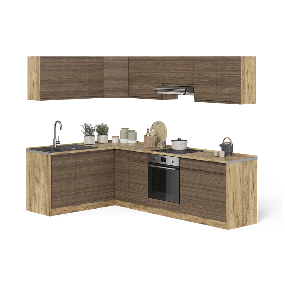 Cucina angolare completa R-Line Noce tabacco/Rovere dorato 267 x 167 cm Vicco