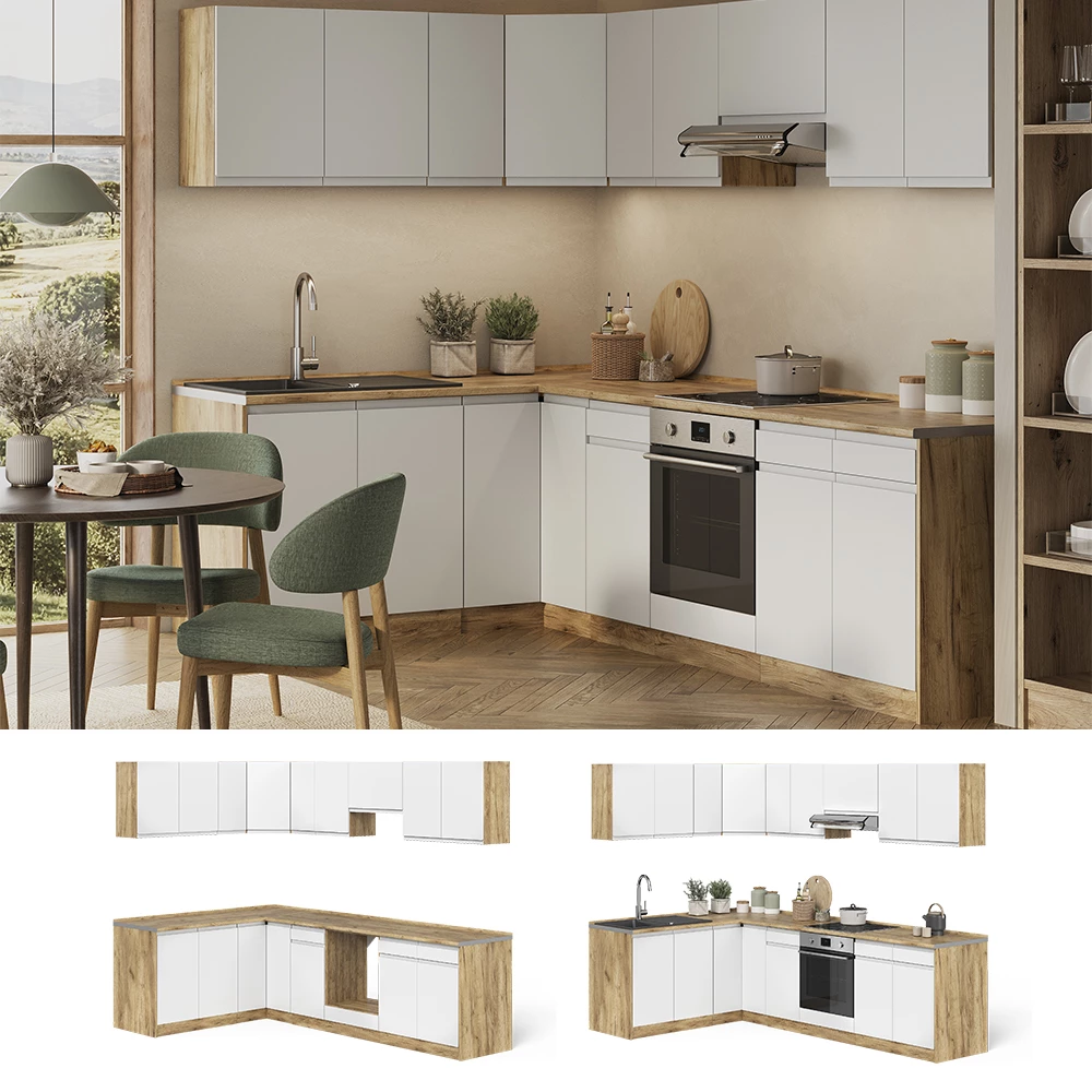 Cuisine en angle R-Line Blanc/Chêne doré 267 x 167 cm Vicco