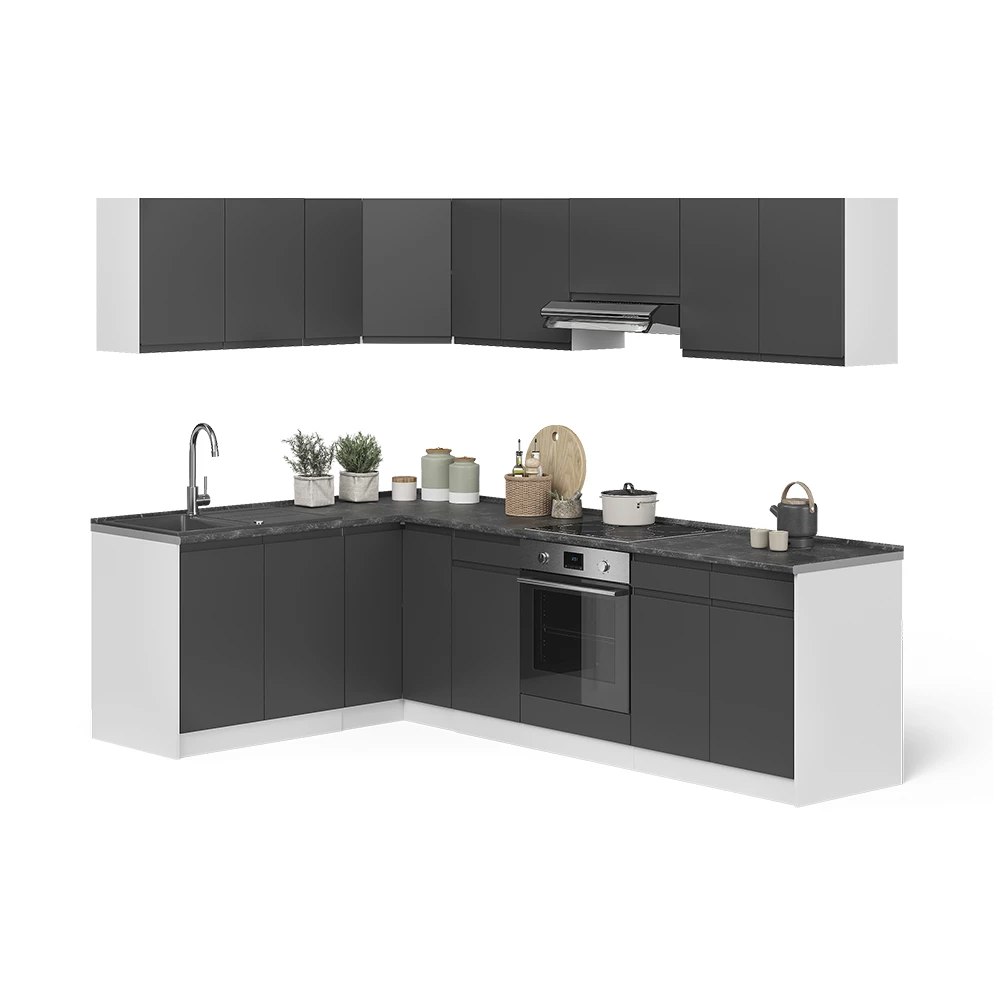 Cuisine en angle R-Line Anthracite/Blanc 267 x 167 cm Vicco