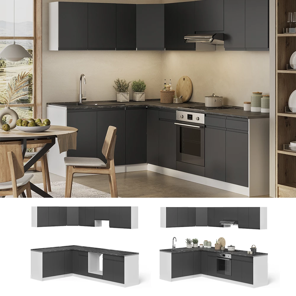 Cuisine en angle R-Line Anthracite/Blanc 267 x 167 cm Vicco