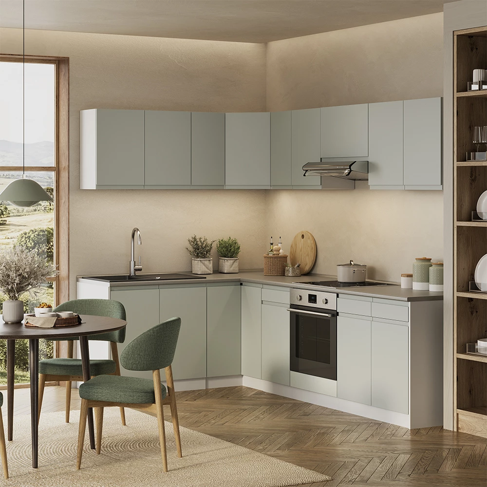 Cucina angolare completa R-Line Verde pastello/Bianco 267 x 167 cm Vicco