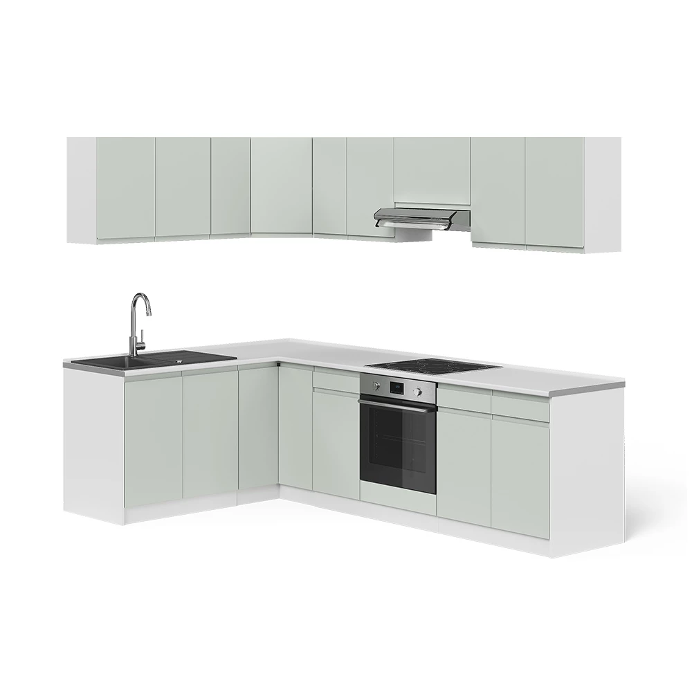 Cucina angolare completa R-Line Verde pastello/Bianco 267 x 167 cm Vicco