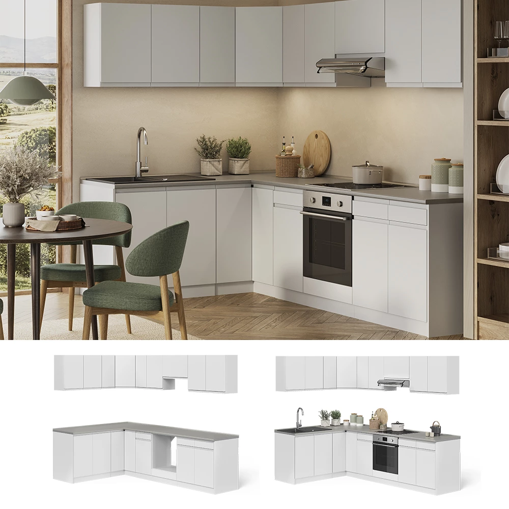 Cucina angolare completa R-Line Bianco/Bianco 267 x 167 cm Vicco