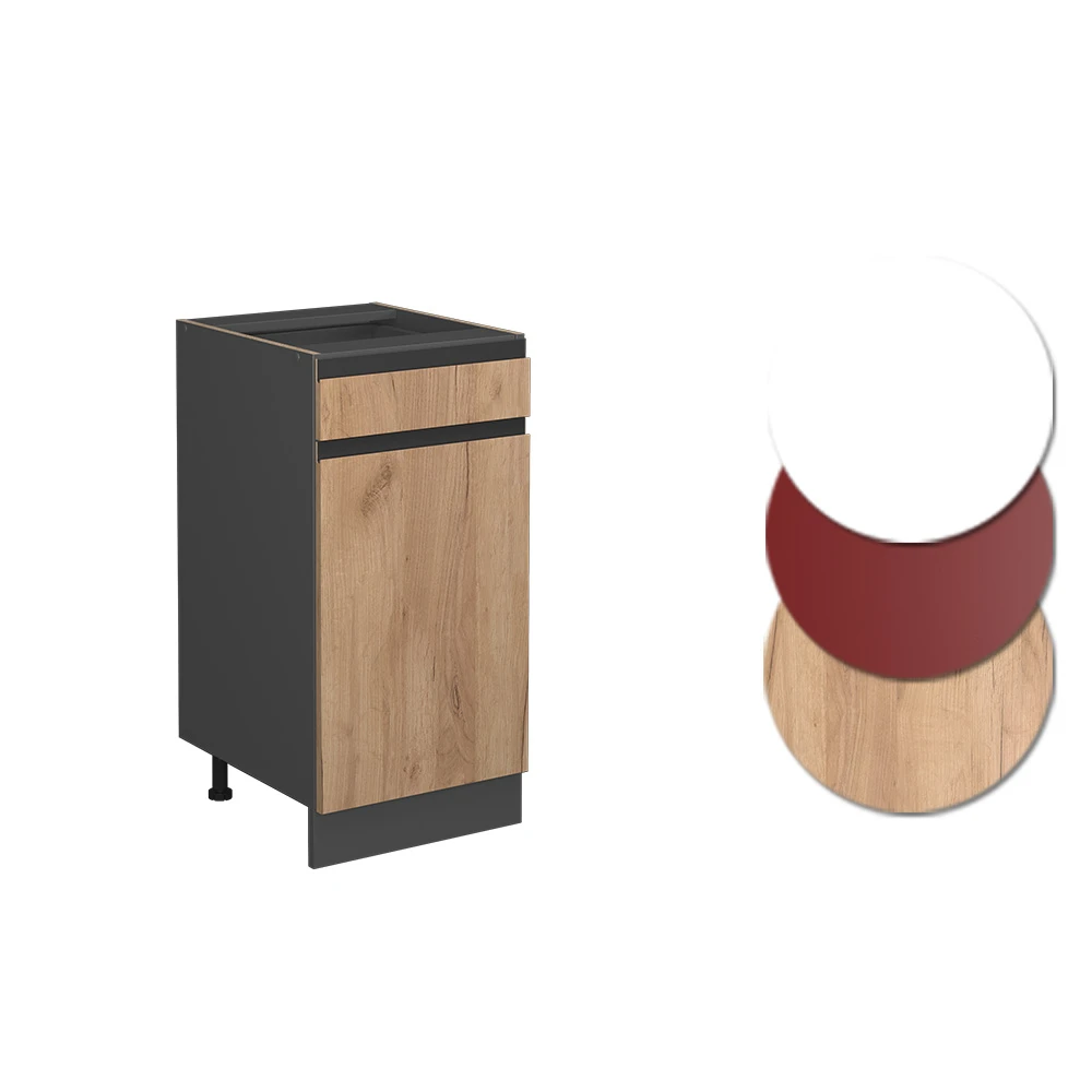Mobiletto base per cucina R-Line Rovere dorato/Antracite 40 cm piano di lavoro Marmo Vicco