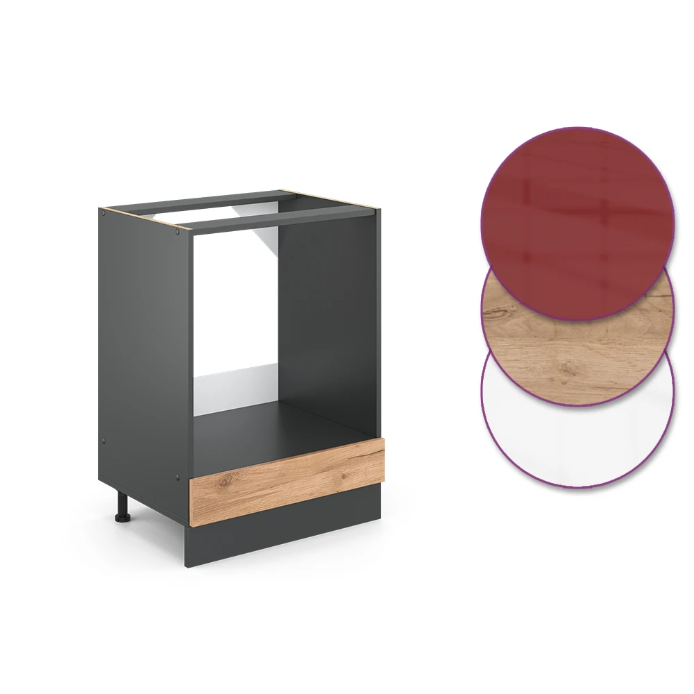 Mobile per forno da incasso R-Line Rovere dorato/Antracite 60 cm piano di lavoro Rovere dorato Vicco