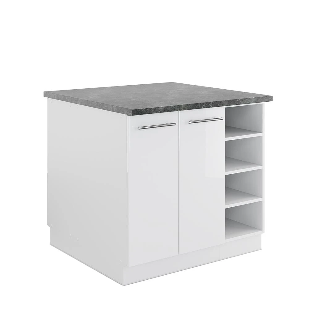 Îlot de cuisine Fame-Line Blanc Haute brillance/Blanc 90cm Vicco