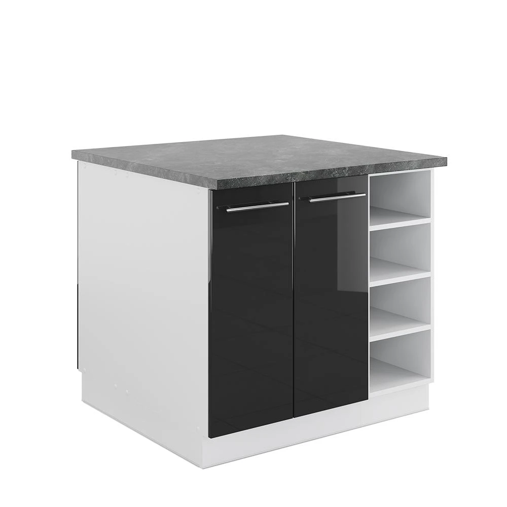 Îlot de cuisine Fame-Line Anthracite Haute brillance/Blanc 90cm Vicco