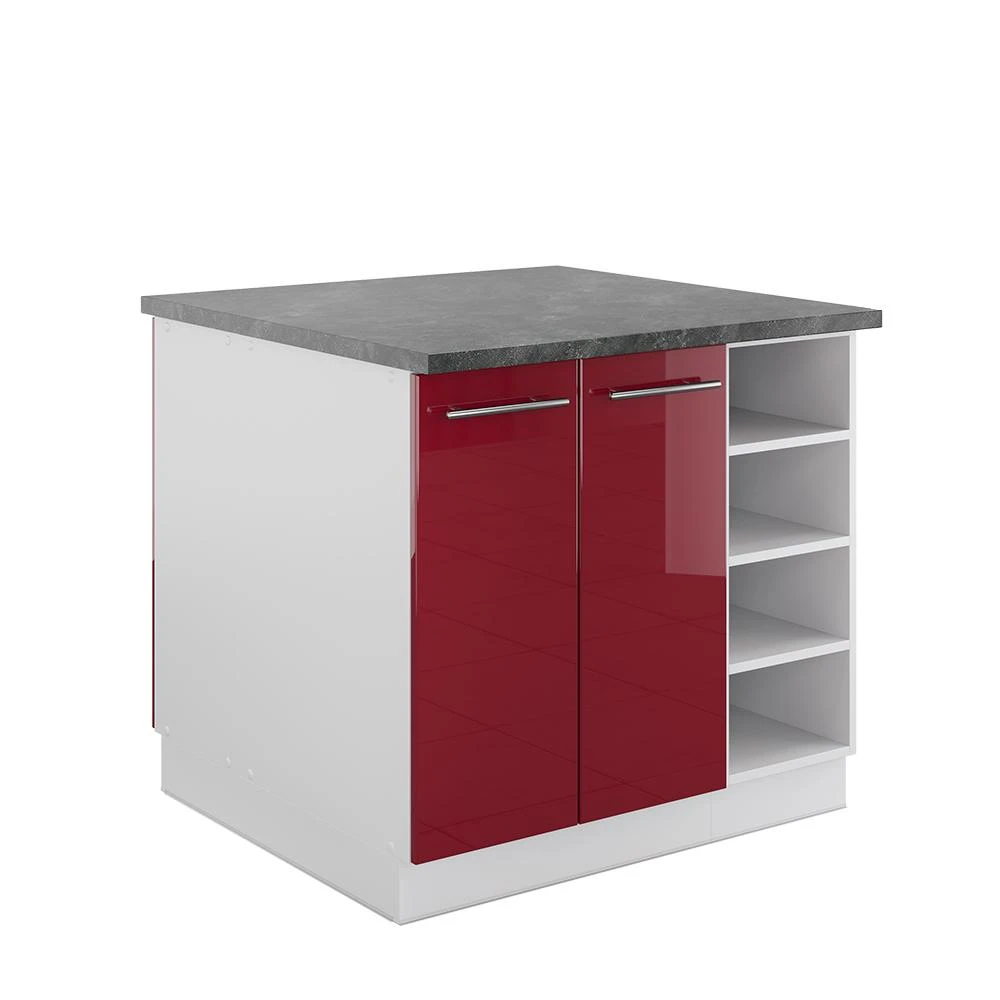 Îlot de cuisine Fame-Line Rouge bordeaux Haute brillance/Blanc 90cm Vicco