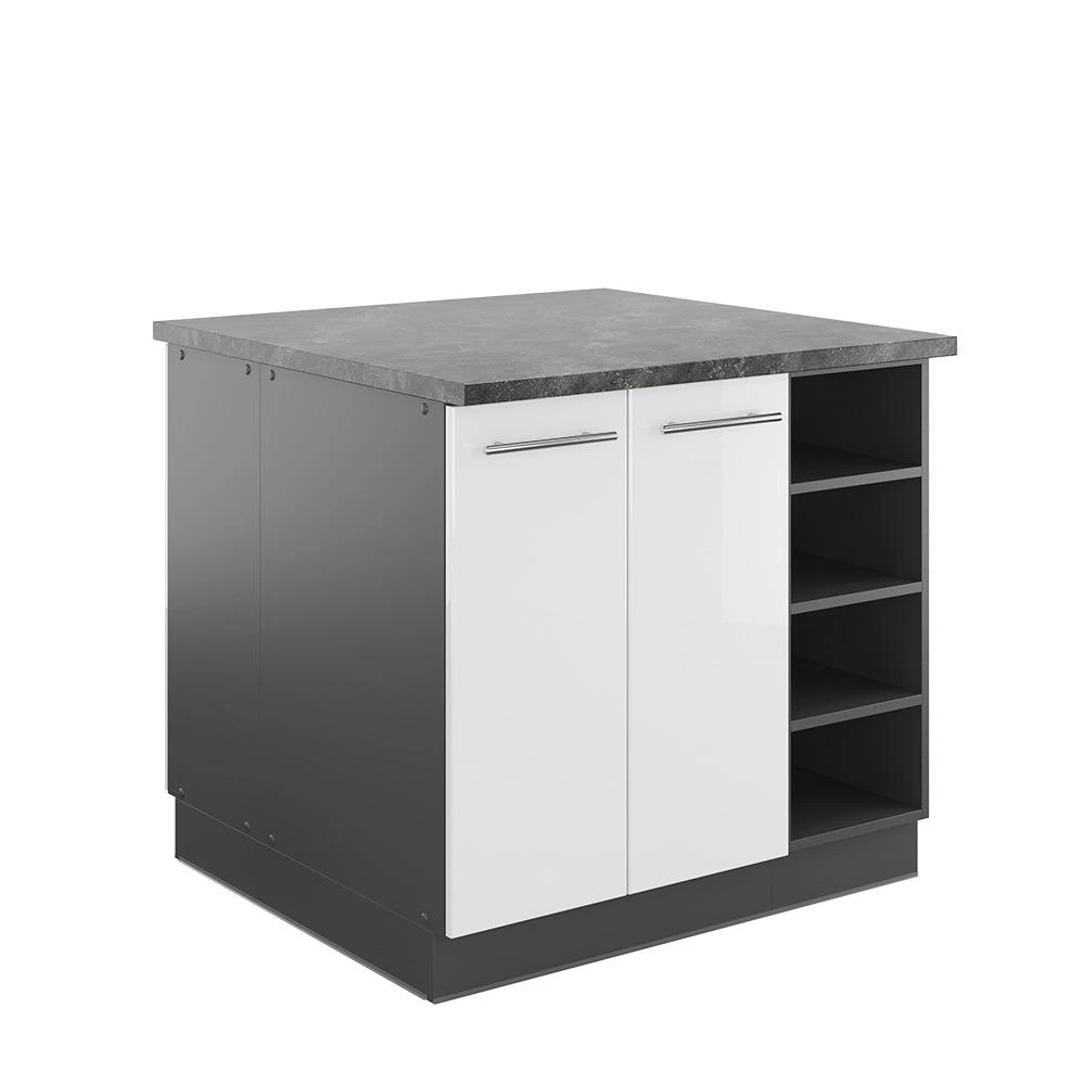 Îlot de cuisine Fame-Line Blanc Haute brillance/Anthracite 90cm Vicco