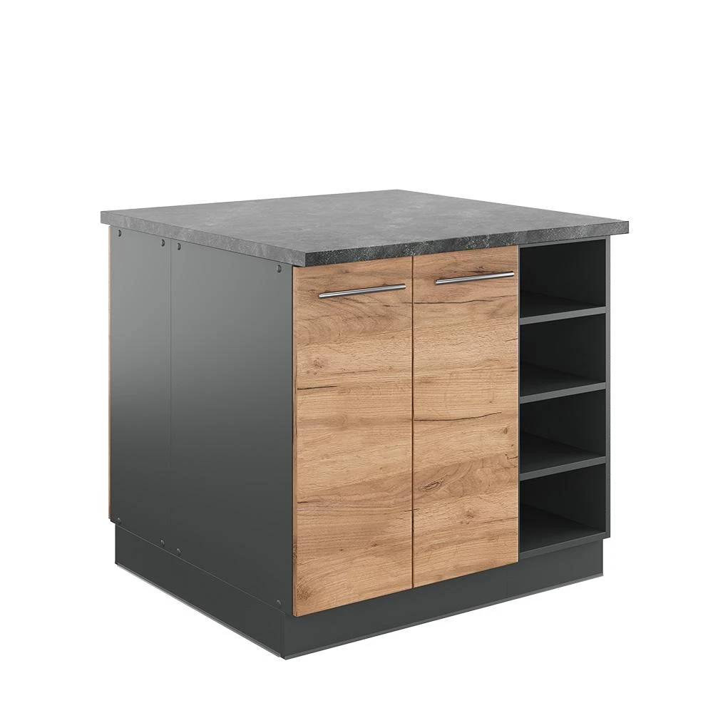 Kücheninsel Fame-Line Goldkraft Eiche/Anthrazit 90 cm Vicco