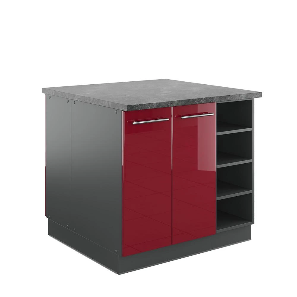 Îlot de cuisine Fame-Line Rouge bordeaux Haute brillance/Anthracite 90cm Vicco