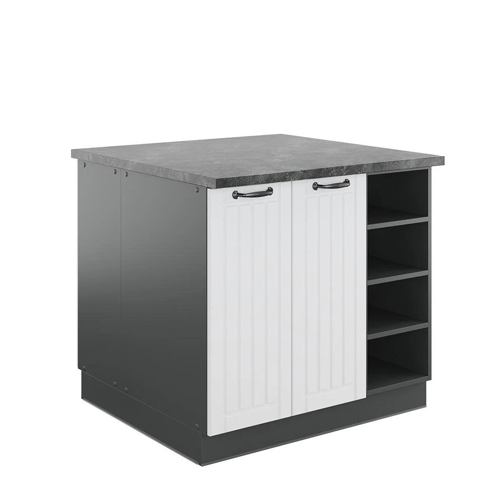 Kücheninsel Fame-Line Weiß Landhaus/Anthrazit 90 cm Vicco