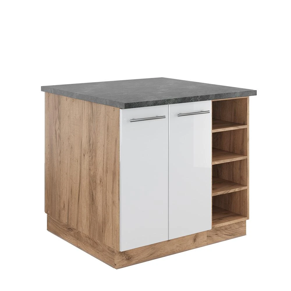 Keukeneiland Fame-Line Wit Hoogglans/Goudkleurig Eiken 90 cm Vicco