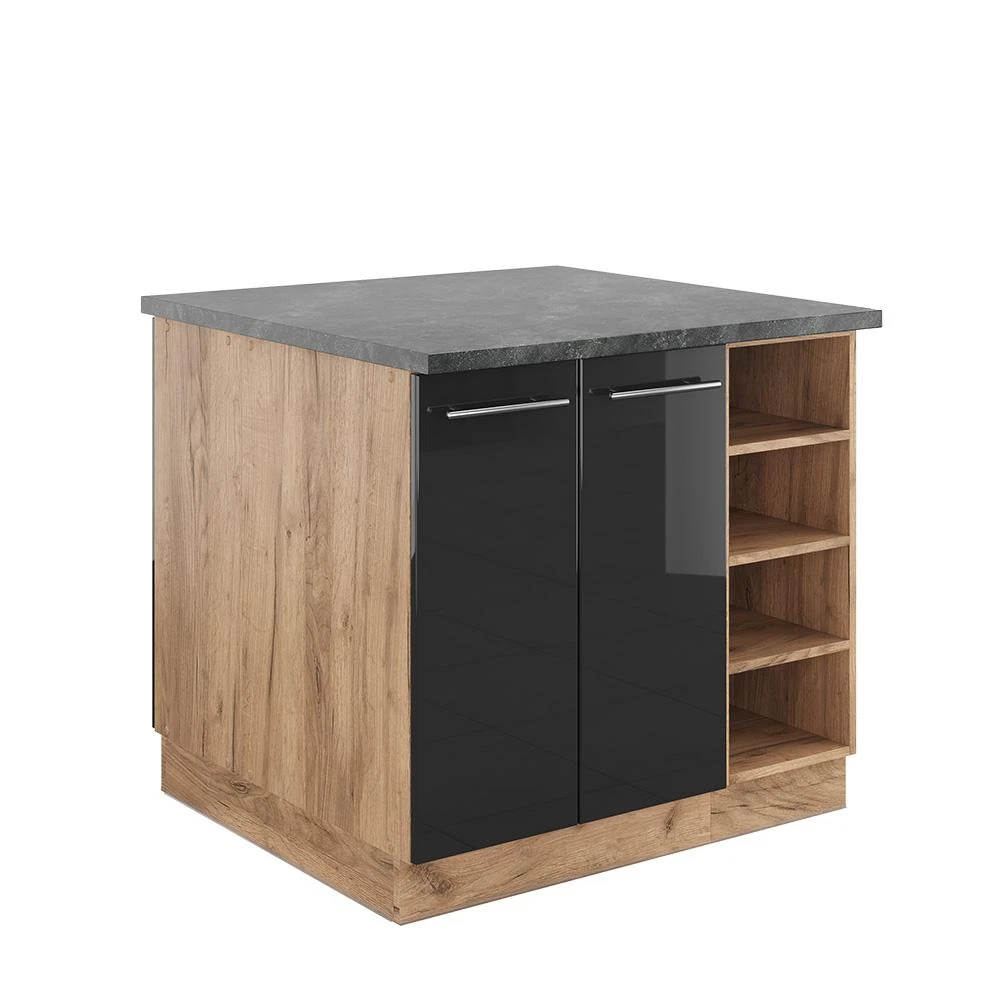 Isola cucina Fame-Line Antracite lucido/Rovere dorato 90 cm Vicco