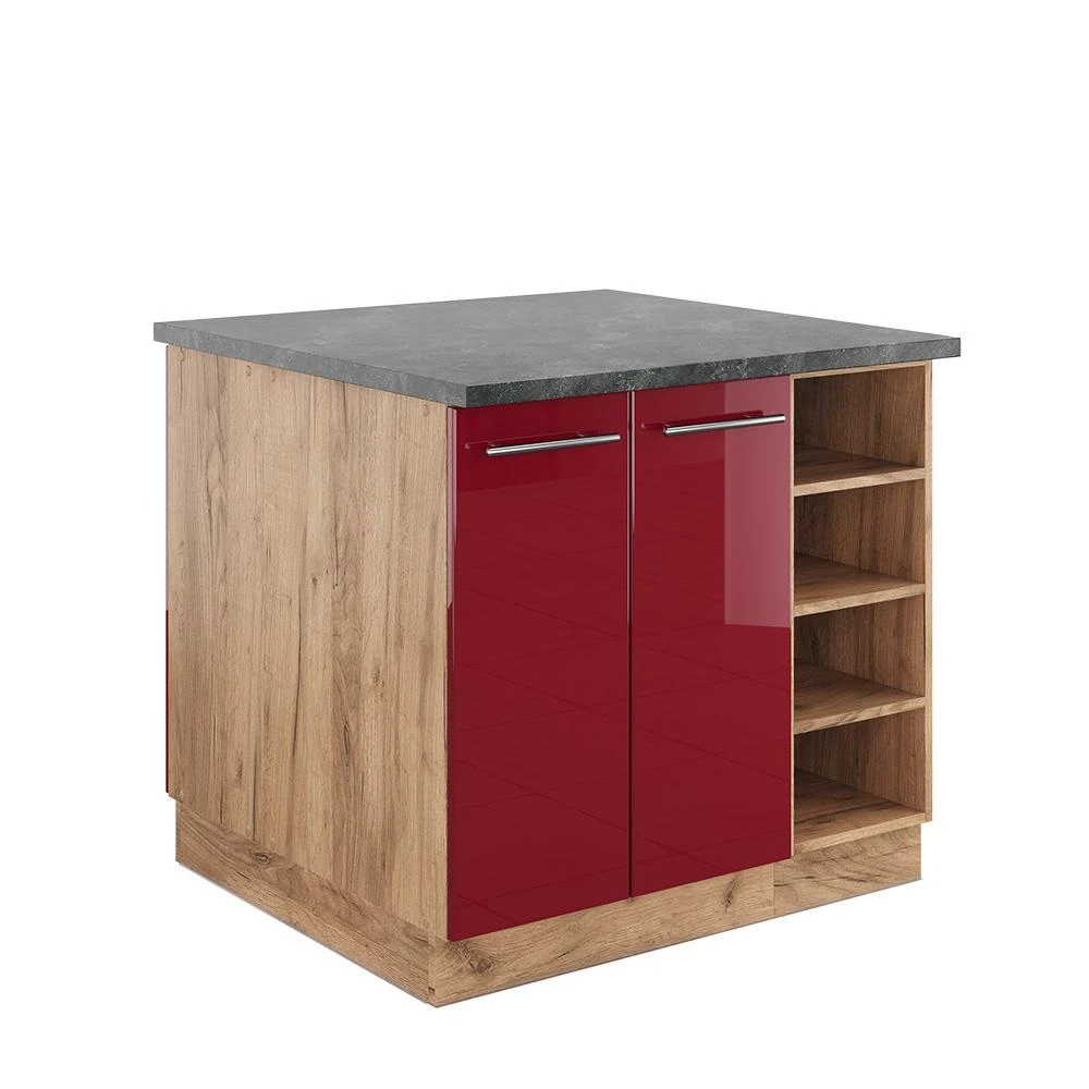 Kücheninsel Fame-Line Bordeaux Hochglanz/Goldkraft Eiche 90 cm Vicco