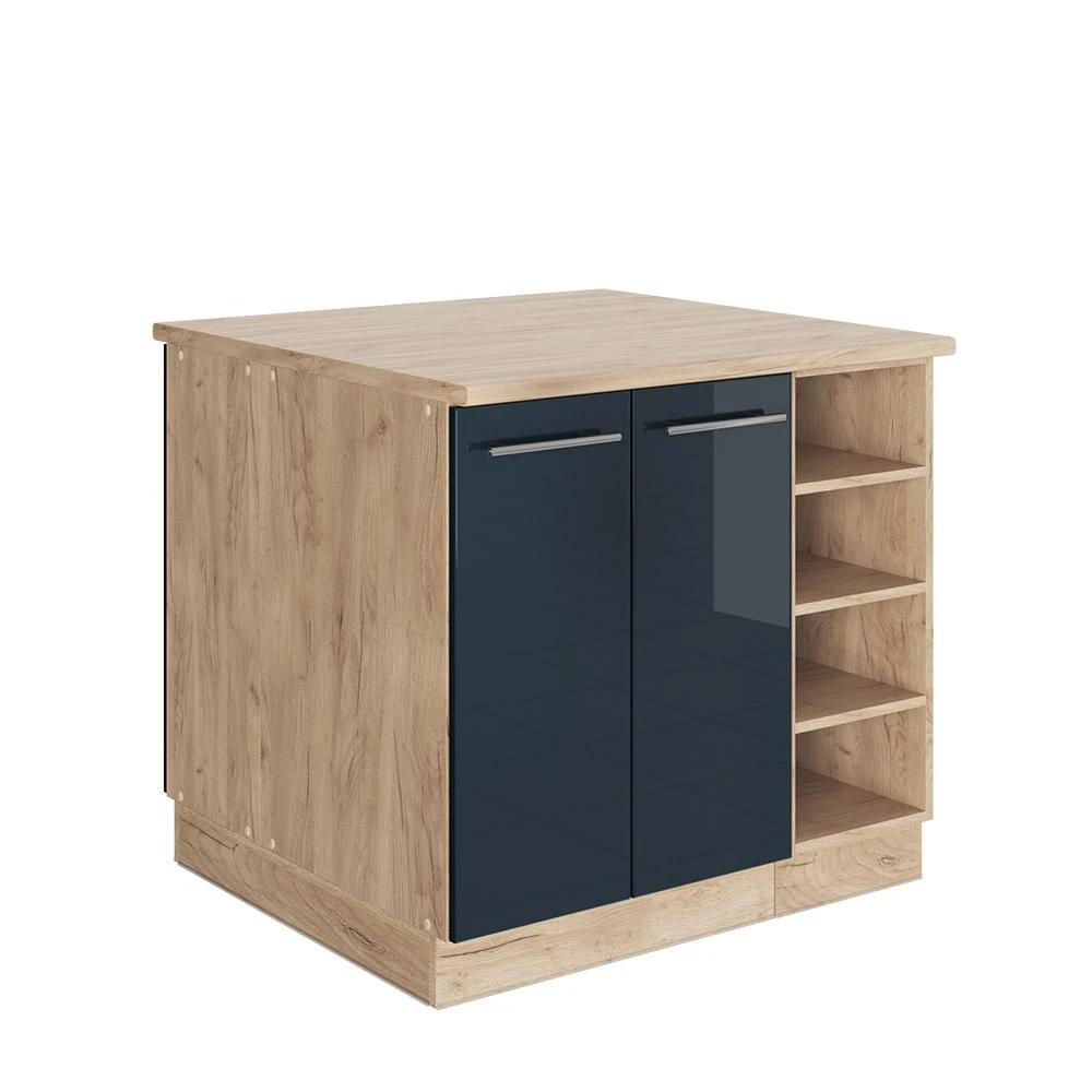 Keukeneiland Fame-Line Donkerblauw hoogglans/Goudkleurig Eiken 90 cm Vicco