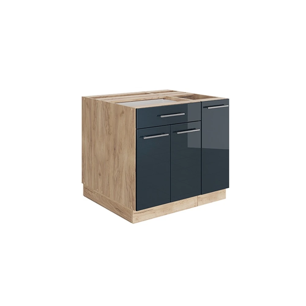 Isola cucina Fame-Line Blu scuro lucido/Rovere dorato 90 cm con cassetto Vicco
