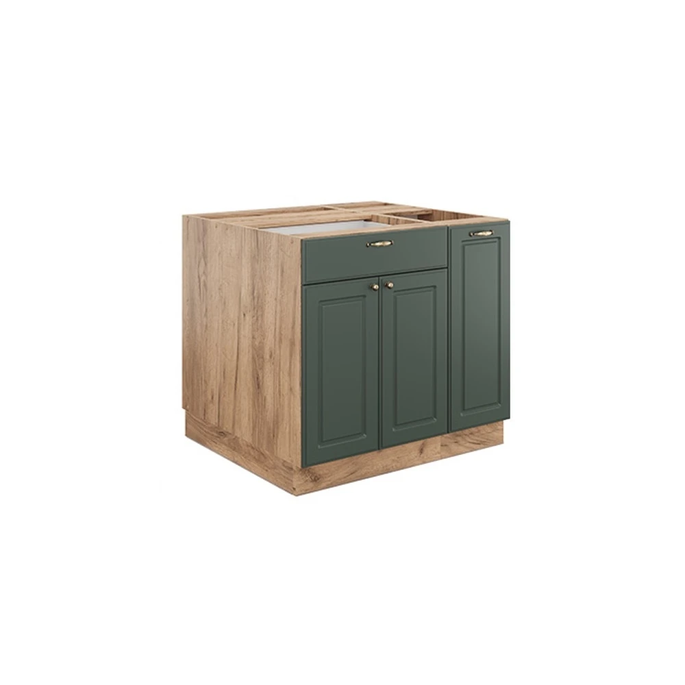 Kücheninsel Fame-Line Grün-Gold Landhaus/Goldkraft Eiche 90 cm mit Schublade Vicco