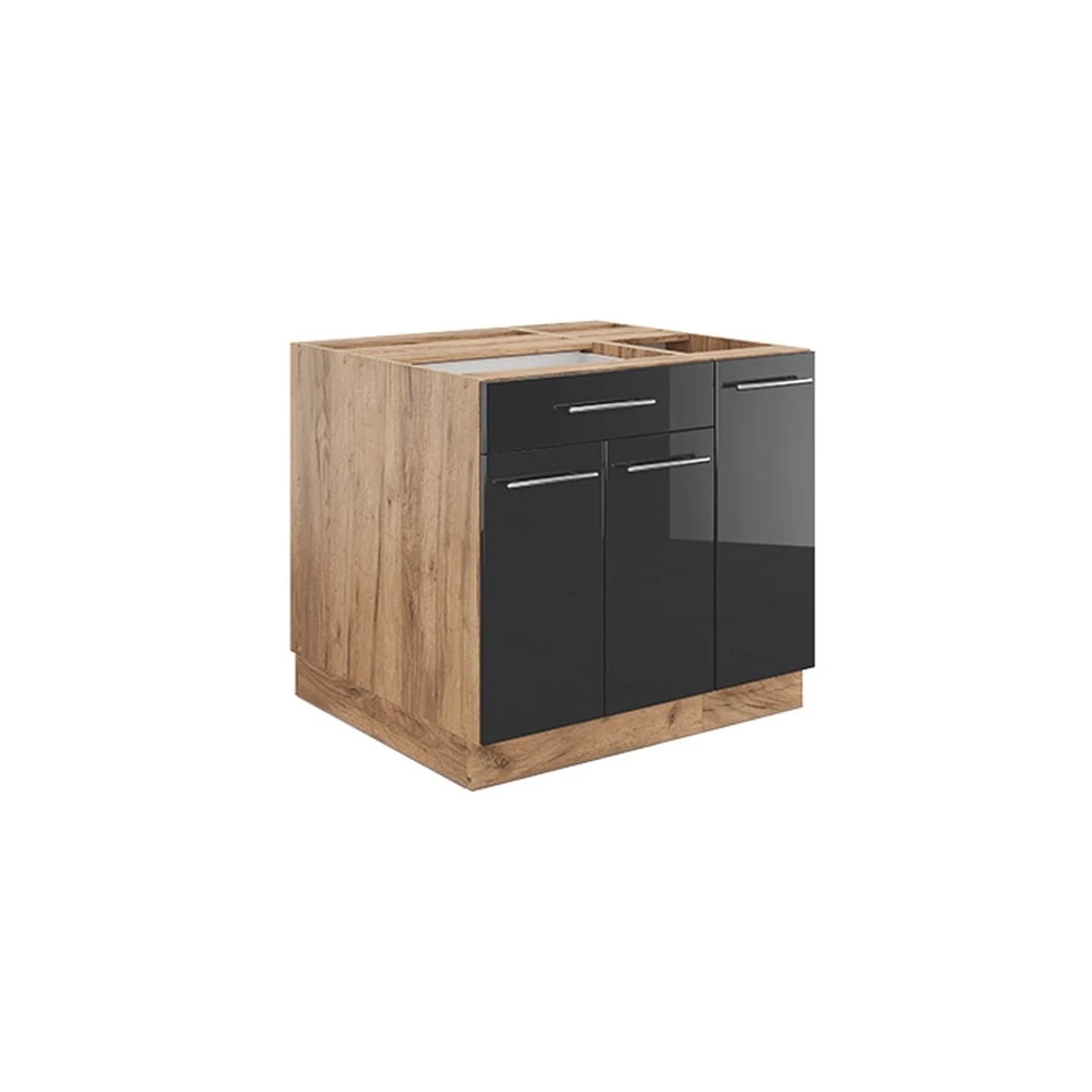 Kücheninsel Fame-Line Anthrazit Hochglanz/Goldkraft Eiche 90 cm mit Schublade Vicco